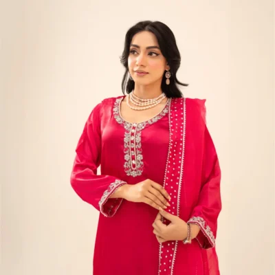 3 Piece - Embroidered Silk Suit
