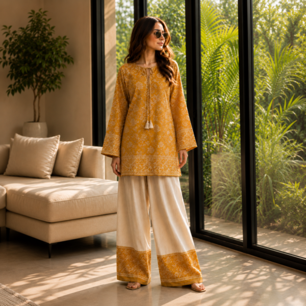 2-Piece – Short Digital Printed Shirt with Farshi Trouser